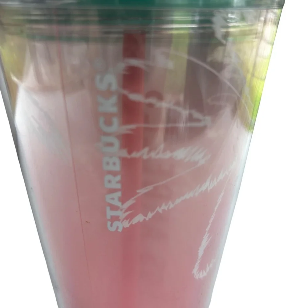 Starbucks Los Angeles Palm Tree Pink Iridescent Venti Tumbler‎ 24oz  Lid Straw